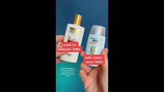 ISDIN fusion water vs Loreal Uv defender fluido invisible shorts skincare dupes [upl. by Aihsat743]