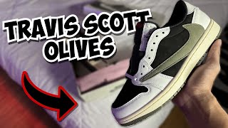 TRAVIS SCOTT AIR JORDAN 1 quotOLIVESquot Shoe Review  Try On [upl. by Aniraad]