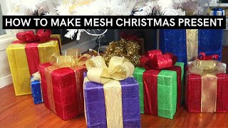 DIY Tutorial  How to make mesh christmas present gift box decor [upl. by Rosenthal]