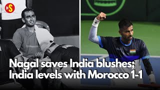 Davis Cup India vs Morocco Nagal wins Mukund concedes due to cramping Bopanna in action on day 2 [upl. by Harned748]