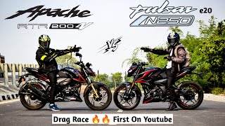 2024 Bajaj Pulsar N250 Vs Apache 200 4V  Drag Race  First On Youtube [upl. by Aisatal]