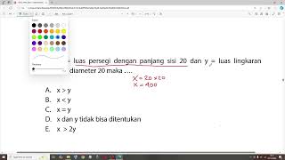 JIKA X  LUAS PERSEGI DENGAN PANJANG SISI 20 DAN Y  LUAS LINGKARAN DENGAN DIAMETER 20 MAKA [upl. by Ziom]