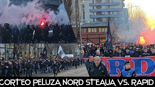 ULTRAS CORTEO PELUZA NORD STEAUA  Rapid Bucuresti  FCSB  SUPERLIGA BucurestiDerby [upl. by Liborio]