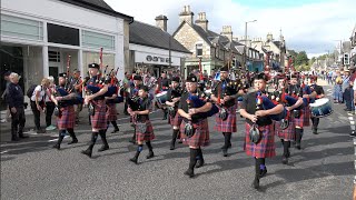 Methil amp District Pipe Band in street parade marching to the 2023 Pitlochry Highland Games [upl. by Pearse141]