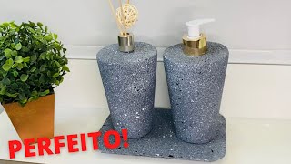 Kit de BANHEIRO feito com Gesso Com efeito GRANILITE  Muito fácil de fazer [upl. by Enomes]