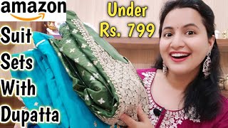 Under 799 Amazon Suits and Kurta Sets Haul  Amazon Kurti Sets Haul  Cotton Suits Rayon Suits [upl. by Ahseryt]