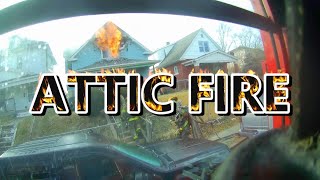 ATTIC FIRE with roof cut  Helmet Cam Video [upl. by Clyde]