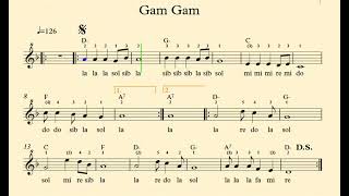 GAM GAM  Easy score  Flauto  Violin  Piano fingering  Chords  C instruments [upl. by Enrique]