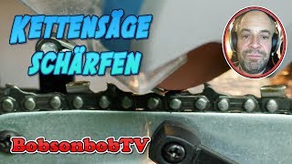 Kette von Kettensäge mit Schärfgerät schärfen Tutorial deutsch Anleitung BobsonbobTV 4K [upl. by Noffets]