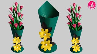 😱 Day 5 7 Days Paper Craft Challenge DIY Paper Flower Vase  Handmade Flower Vase [upl. by Nialb]