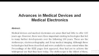 Advances in Medical Devices and Medical Electronics [upl. by Harrak]