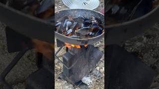 Mussels Marinara on the Rocket Stove Garlic Bread Side outdoorcooking rocketstove [upl. by Walrath961]