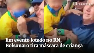 Em evento lotado no RN Bolsonaro tira máscara de criança [upl. by Rebna921]