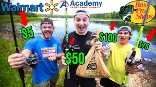 Walmart vs Bass Pro Shops vs Academy 100 BUDGET Fishing Challenge Rod Reel Lures [upl. by Francine]