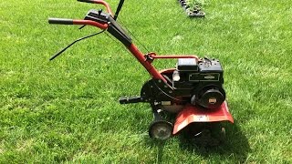 Cold Start 5HP B amp S MTD Garden Tiller With Tiller Cam  Planting the Garden  April 19 2014 [upl. by Hieronymus995]