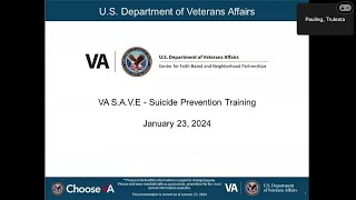 VA SAVE Suicide Prevention Training 01232024 [upl. by Kwang]