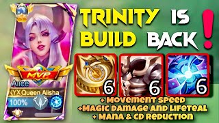 NEW ALICE PERFECT TRINITY BUILD TO GET MANIAC IN RANK GAME 🔥 MUST TRY PASSIVE ABUSE 😈 MLBB [upl. by Dunseath]