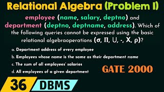 Relational Algebra Solved Problem 1 [upl. by Korff12]