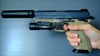 Airsoft Tokyo Marui HK45 Tactical with Shooters Design Metal Slide [upl. by Nylrehc]