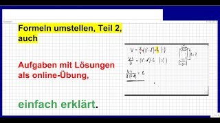 Formeln umstellen Teil 2a auch Aufgaben mit Lösungen Übungen Mathematik Physik [upl. by Iroc]