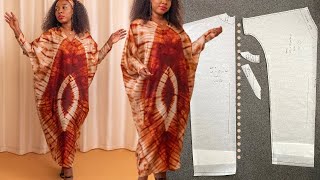 Easy Kaftan Abaya Cutting amp Stitching  Adire Bubu Gown Tutorial [upl. by Amberly]