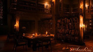 OLD LIBRARY AMBIENCE Rain Sounds Book Sounds Writing Sounds Candle Flame Crackle [upl. by Cleavland890]