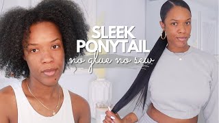 SLEEK PONYTAIL ON NATURAL HAIR NO GLUE NO SEW PROTECTIVE STYLE [upl. by Gnohc]