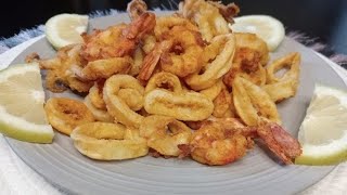 Kallamare dhe karkaleca te skuqur si ne restorantFrittura di calamari e gamberi perfetta [upl. by Eiram]