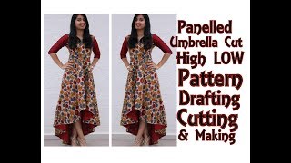 Panelled UMBRELLA CUT High LOW Kurta Pattern Drafting CuttingMaking  DIY Raksha Bandhan SPECIAL [upl. by Nyrhtak]