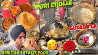 Best Poori Cholle in Amritsar 😍 Gulab Tadka TEA  Amritsar Street Food [upl. by Amye]