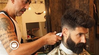 Natural Pompadour with Skin Fade Hair Cut  Carlos Costa [upl. by Ausoj]