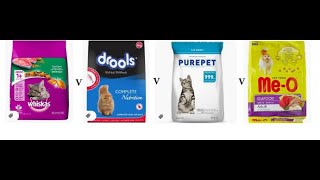 Dry cat food review  Whiskas v MeO v Purepet v drools [upl. by Rolanda]