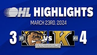 OHL Highlights Brantford Bulldogs 3  Kingston Frontenacs 4 OT  March 23rd 2024 [upl. by Jeannie951]