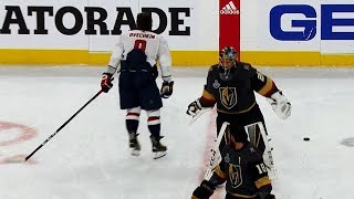 Alex Ovechkin taps MarcAndre Fleurys pads before Game 5 Fleury responds with chop [upl. by Susi]