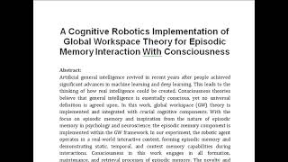 A Cognitive Robotics Implementation of Global Workspace Theory for Episodic Memory Interaction With [upl. by Delcina]