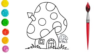 How to make a mushroom house in five minutes Painting and coloring the mushroom house [upl. by Ernie704]