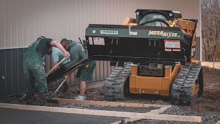 Pouring Concrete Slabs with Cement Mixer Skid Steer Attachment [upl. by Homere]