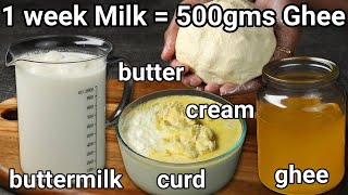 15 liter of milk  500 gm of ghee recipe  homemade butter ghee  full cream milk  ghee from curd [upl. by Nosirrah]