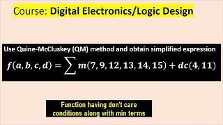 Simplify given function using QuineMcCluskey Method QM Method [upl. by Leeda]