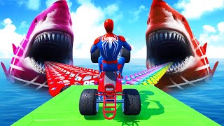 الأبطال الخارقين على القضبان دوامة قمع جسر  SPIDERMANon Motorcycle in Spiral Bridge Stunt Ride [upl. by Winstonn]