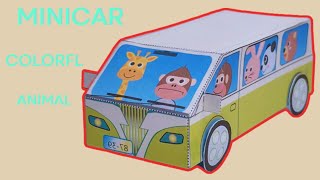 Papercraft Adventure Minicar Papercraft Colorful Animal in Green  Papercraft World [upl. by Amesari]