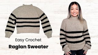 Easy Crochet Raglan Pullover Sweater Striped Tutorial [upl. by Udele]