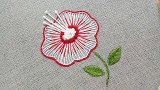 Hand embroidery of a flower with buttonhole stitch and french knots [upl. by Samuela]