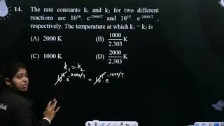 The rate constants k1 and k2 for two different reactions are 1016 e 2000T and 1015 eampnd [upl. by Nohsreg]