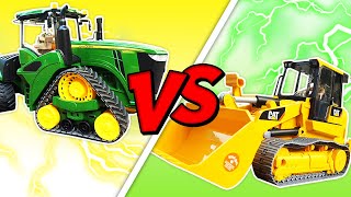 Qual trator é o mais forte  Bulldozer amarelo vs Trator verde  Vídeo com brinquedos para crianças [upl. by Gellman]