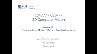 3D Computer Vision  Lecture 10 Part 2 StructurefromMotion SfM and bundle adjustment [upl. by Madigan609]