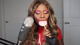 Pink amp White Swirl Lollipop ASMR Eating Sounds [upl. by Ressan]