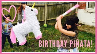 Alicia’s Birthday Party unicorn piñata With hilarious results l Bowie Family Vlogs [upl. by Aruasor]