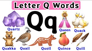 Letter Q Words⚡️Letter Qq⚡️Letter Q Sound⚡️Phonics⚡️Initial Sounds⚡️KidzeeLive [upl. by Kitty]