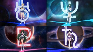 Sailor Moon Cosmos Movie Outer Guardians Group Transformation [upl. by Deck]